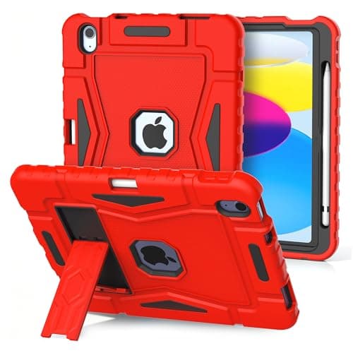 YIHE Case for iPad 11th Gen 11" 2025 & 10th Gen 10.9" 2022, Heavy Duty Shockproof Rugged Protective Cover with Built-in Pencil Holder & Kickstand, iPad A16 Case for Kids Boys Girls, Red&Black
