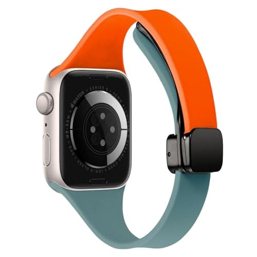 Nereides Sport Silicone Band Compatible with Apple Watch Series 10 9 8 7 6 5 4 3 2 1 Bands,Soft Waterproof Splicing Adjustable Magnetic Strap 42mm/41mm/40mm/38mm design for Women,Blue/Orange