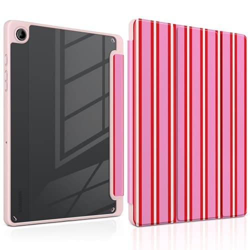 MEEgoodo Case for Samsung Galaxy Tab A11 Plus 2026/A9 Plus 11 inch 2024, (Fit Model SM-X230/X236/X238/X210/X216/X218), Tablet Case with Silk Texture & PC Clear Back Cover,Pink and Red Stripes
