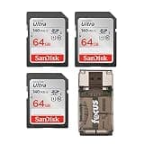 SanDisk 64GB Ultra Class 10 140 MB/s UHS-I SDXC Memory Card (3-Pack) with Focus All-in-One High Speed Card Reader (4 Items)