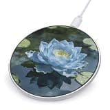 -Light Blue Lotus Wireless Charger, Fast Charging Pad