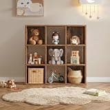 LUCKLIFE 9-Cube Storage Organizer, Stackable Modular Bookcase Shelf with Vertical or Horizontal Use, Fits 11×11" Bins, Optional Back Panels, for Living Room, Office, Vintage Brown