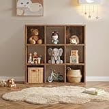 LUCKLIFE 9-Cube Storage Organizer, Stackable Modular Bookcase Shelf with Vertical or Horizontal Use, Fits 11×11" Bins, Optional Back Panels, for Living Room, Office, Vintage Brown