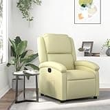 KHNLGFR Manual Recliner Chair Cream Real Leather with Side Pocket, 135-Degree Tilt, Wood and Metal Frame