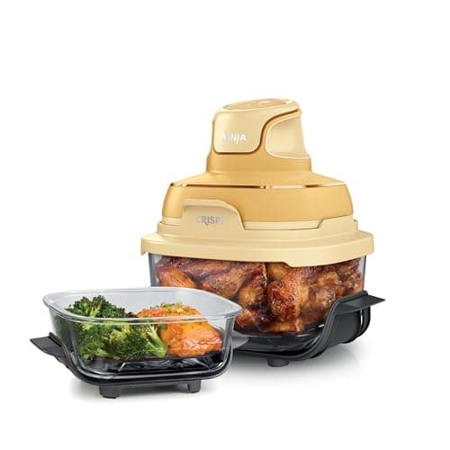 Ninja Crispi 4-in-1 Glass Air Fryer | 450°F | Non-Toxic | 4QT & 6-Cup Glass Containers w/Lids | Microwave, Freezer, Dishwasher Safe | Max Crisp, Air Fry, Bake, Recrisp | Ginger Snap | FN101GD