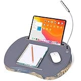 BIRDROCK HOME Lap Desk with Pillow Cushion | USB Light and Tablet Slot | Fits Laptops Up to 15" | Tablets Up to 9.6" | Tropical Grey Pattern | Laptop and Writing Lap Desk | Laptop Stand Accessories