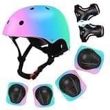 Color Gradient Adjustable Kids Bike Helmet with Knee & Elbow Pads Set | Multi-Sport Safety Gear for Boys & Girls Ages 3-14 | Skateboarding, Scooters, Roller & Inline Skating, Longboarding