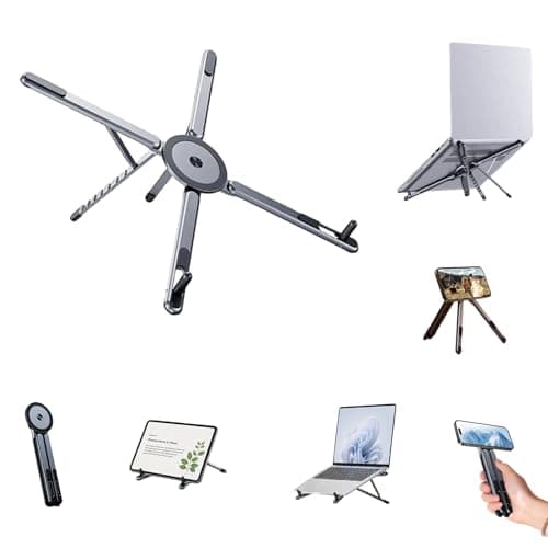 3-in-1 Magnetic Foldable Laptop Stand, 2026 New Adjustable Aluminum Laptop Riser with Phone Holder and Tablet Support, 8-Level Portable Computer Stand for Desk, Home Office and Travel (Gray)