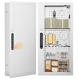 Pacriond 31.49‘’ Wall Safe Between the Studs, Biometric Hidden Safe with Removable Pegboard, In Wall Safe with Removable Shelf and Backlit Keypad (Fingerprint-White)