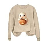 VXRDJU Womens Halloween Sweatshirts Fall Cute Ghost Print Long Sleeve Shirt Trendy Holiday Pullover Tops Funny Outfits