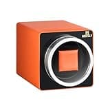 MOZSLY Single Watch Winder for Automatic Watches with Quiet Motor 12 Rotation Mode Setting Orange Leather