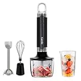 Cordless Immersion Hand Blender with Charging, 4 in 1 Handheld Blenders Set, 6-Speed Turbo, Wall-Mountable Design, Includes Chopper, Whisk & Frother for Soup, Baby Food & Smoothies (Black)