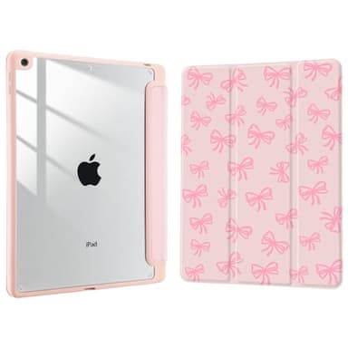Joyland Pink Bow Pattern for iPad Air 5th/4th Generation 10.9 Inch 2022/2020,Built-in Pencil Holder with Shockproof Cover Clear Transparent Back Shell Auto Wake/Sleep,Pink