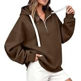 Beessbest Hoodies for Women Quarter Zip Oversized Sweatshirt Brown