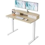HUANUO 40 x 24 inch Small Electric Standing Desk with 2 Drawers, C-Clamp Mount Compatible, Height Adjustable Sit Stand Desk, Home Office Stand Up Desk with 4 Memory Height Settings, Light Walnut