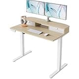 HUANUO 40 x 24 inch Small Electric Standing Desk with 2 Drawers, C-Clamp Mount Compatible, Height Adjustable Sit Stand Desk, Home Office Stand Up Desk with 4 Memory Height Settings, Light Walnut