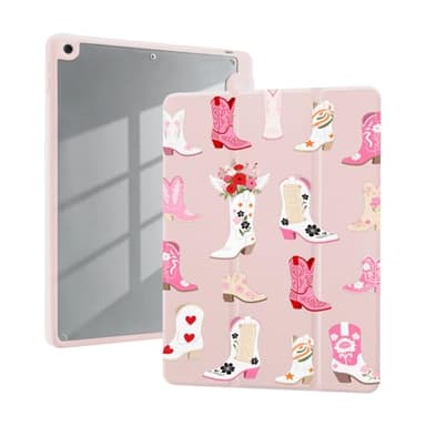 AdorableWhimsy Vintage Cowgirl Boots Case for iPad Pro 4th/3rd/2nd/1st Generation (2022/2021/2020/2018) 11 Inch Western Retro Design Aesthetic Girly Trifold Stand Pink Leather Cover Clear Back