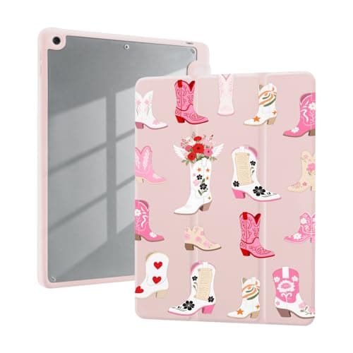 AdorableWhimsy Vintage Cowgirl Boots Case for iPad Pro 4th/3rd/2nd/1st Generation (2022/2021/2020/2018) 11 Inch Western Retro Design Aesthetic Girly Trifold Stand Pink Leather Cover Clear Back