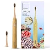 Junior Bamboo Electric Toothbrush & 1 Replacement Head | Kids Electric Toothbrush Ages 3+ | Soft Bristles for Sensitive Gums | 2-Min Timer | Gentle Vibrations | Eco-Friendly Bamboo Handle