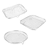 1Pc Air Fryer Rack Stackable Grilling Rack Stainless Steel Grill Basket Non-Stick Airfryer Tray Wire Rack Basket Kitchen Gadgets(Circle)