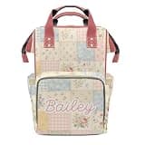 Vintage Floral Patchwork Personalized Diaper Bag with Name Custom Pink Gingham New Mommy Travel Backpack for Registry Gift