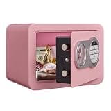 Marcree 0.23 Cubic Small Safe Box for Home, Mini Digital Safes for Kids, Security Cabinet Safes with Cutting-edge Bending, Pink Electronic Safe with Key, Lock Box for Money, 6.7x 9.1x 6.7 Inches, Pink
