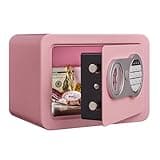 Marcree 0.23 Cubic Small Safe Box for Home, Mini Digital Safes for Kids, Security Cabinet Safes with Cutting-edge Bending, Pink Electronic Safe with Key, Lock Box for Money, 6.7x 9.1x 6.7 Inches, Pink