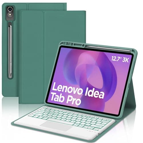 Keyboard Case for Lenovo Tab Pro 12.7'' 2025, Magnetic Detachable Wireless Bluetooth Keyboard 7-Color Backlit, Folio PU Leather Cover Case with Pencil Holder, Multi-Touch Trackpad, Auto Sleep/Wake