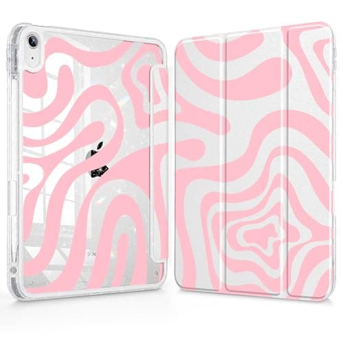 Lepeoac Case for iPad Air 11'' (M4 2026/M3 2025/M2 2024)/ iPad Air 10.9'' Air 5th /4th Gen, Glitter Tablet Cases with Transparent Acrylic Back+Pencil Holder+Auto Wake/Sleep, Pink Wave Pattern