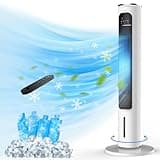 Windowless Portable Air Conditioners, 37’’ Cooling Tower Fan, Evaporative Air Cooler w/Remote, 2.5L Water Tank & Ice Packs, 12H Auto-off, 70° Oscillating, Ultra-Quiet Standing Fan For HomeOffice