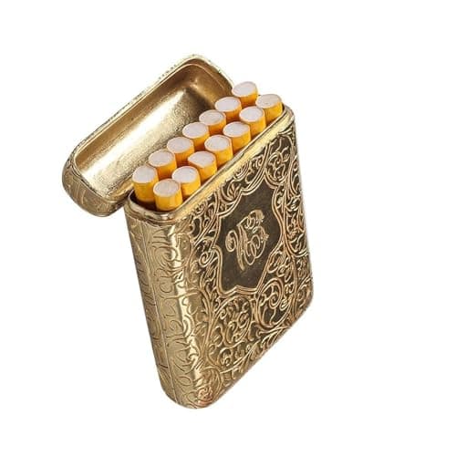 YUZDNM Three Open Alloy Cigarette Case - Creative 3 Sided Carved Ultra Thin Case Classical European, Case Retro Gentleman Essential Accessor,for Regular Size Cigarettes Personalized(Gold)
