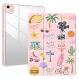 GODXCCA Beach Vacation Style Case for iPad Air 3rd Gen 2019 / iPad Pro 2017 10.5 Inch Built-in Pencil Holder, Tablet Cover with Acrylic Transparent Back Shell Auto Wake/Sleep Protective Case,Pink