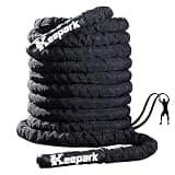 Battle Ropes Home Gym Exercise - 1.26 Inch Diameter 30FT Length Workout Rope Exercise Rope Training Ropes with Protective Sleeve for Men Women Fitness & Strength Training - Black