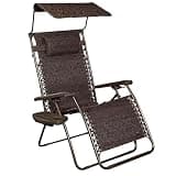 Bliss Hammocks 2 Pack 30" Wide XL Zero Gravity Outdoor Lounge Chair, Adjustable Patio Furniture with Canopy and Side Table, 360 lb Capacity, Brown