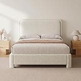 DUMOS Full Bed Frame, Luxurious Teddy Boucle Platform Bed with Adjustable Headboard and Footboard, Soft Rounded Corners, No Box Spring Required, Non-Slip and Noise-Free, Easy Assembly, White