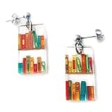 Bookcase Stud Earrings Small Mini Dangle with Book Shelves Patterned Acrylic Hypoallergenic