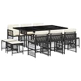WRJENFSC 10-Seater Garden Dining Set Black Poly Rattan Outdoor Furniture with Large Rectangular Table and Cushioned Chairs for Patio Backyard Deck and Gathering Foldable Design