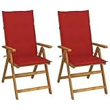 KHNLGFR Patio Reclining Chairs 2 Pcs with Cushions Solid Acacia Wood Outdoor Armchairs Adjustable Backrest 5 Positions Slatted Seat Back Lounge