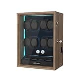 XTELARY Watch Winder, Wood Color Lockable Automatic Winders for 8 Automatic Watches with Extra 4 Watch Storages, 4 Rotation Modes, Flexible Watch Pillows, Quiet Mabuchi Motor, and Blue Backlight