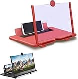 12" Phone Screen Magnifier for Smartphone - HD 3D Movie Video Amplifier with Foldable Stand | Screen Enlarger for Cell Phone Movies & Gaming | Compatible with iPhone, Samsung & Android (Red)