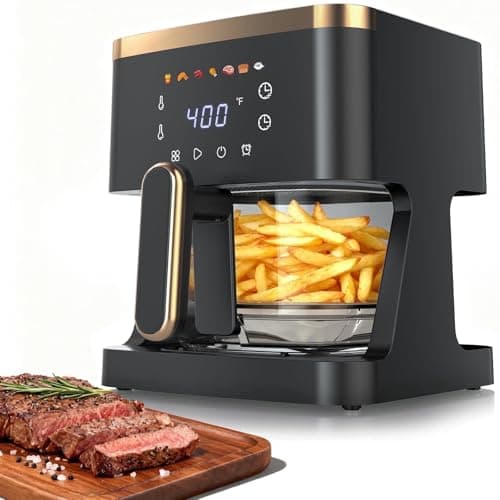 7-in-1 Air Fryer, 5 QT Glass Basket Fryer, 360° Cooking Window, 1400W Precise Heating, Air Fry, Reheat, Roast, Bake, LED Smart Touchscreen, LED Smart Touch Screen