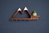 MNCVXD Rustic Mountain Wall Shelf with Hooks, Wooden Snowy Mountain Key Holder Wall Decor, Decorative Wall Mounted Coat Rack with Storage Shelf, Farmhouse Entryway Organizer for Keys, Jewelry, Hats