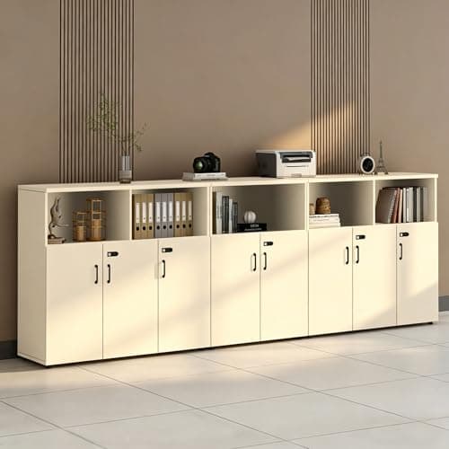 HSHBDDM File Cabinet with Password Lock, Wood Lateral Filing Cabinet for Letter/A4 Files, 3 Drawer with Door, Printer Stand with Open Shelves for Home Office