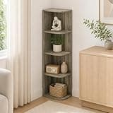 Furevol 4-Tier Corner Bookshelf, Open Shelves Bookcase, Storage Organizer, Book Shelf, 9.3 x 12 x 41.4, for Living Room, Home Office, Bedroom, French Oak