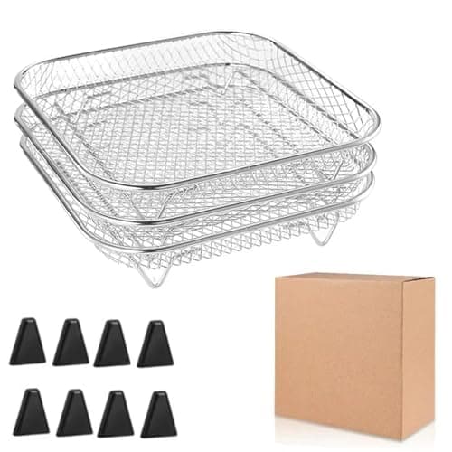 3Layers Air Fryer Rack Stainless Steel Stackable Grill Food Dehydrator Basket Air Fryer Accessory Cook Several Food In One Time(Square-8foot)