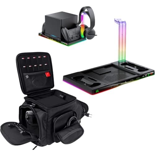 Accessory Bundle Compatible with Steam Machine Console, Includes Shockproof Carrying Bag and RGB Cooling Charging Stand