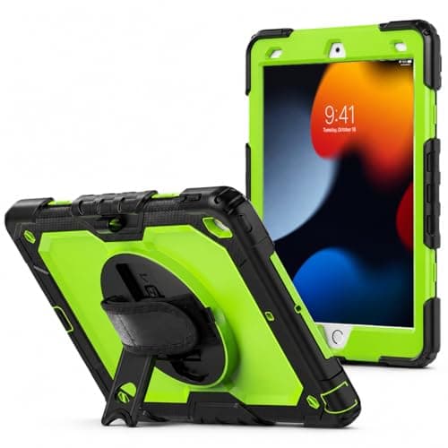 Protective Tablet Case Compatible with iPad 10th Generation, iPad 11th Generation, iPad Air, Shockproof Silicone Cover with Hand Strap, Stand and Shoulder Strap, Green