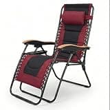 ZRedRoad Oversized Padded Zero Gravity Chair, Foldable Patio Recliner with Cup Holder, 30" Wide Seat Lounger for Garden, Backyard, Poolside, Supports 400 LBS (Black+Red, Padded Chair)