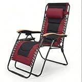 ZRedRoad Oversized Padded Zero Gravity Chair, Foldable Patio Recliner with Cup Holder, 30" Wide Seat Lounger for Garden, Backyard, Poolside, Supports 400 LBS (Black+Red, Padded Chair)