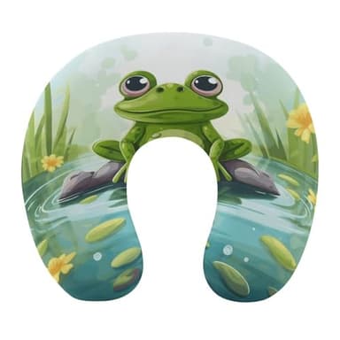 FodPand Frog in A Pond Neck Pillows Ergonomic Travel Head Office Napping Pillows Neck and Head Support Portable Travel Pillow Comfortable U Shape Memory Foam Pillow